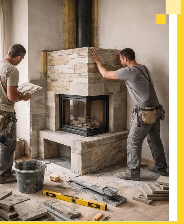 Угловые камины под ключ проект, монтаж и отделка в Ленинске-Кузнецком