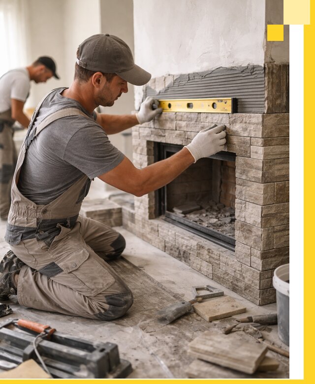 Облицовка каминов в Ленинске-Кузнецком, монтаж и отделка натуральным камнем