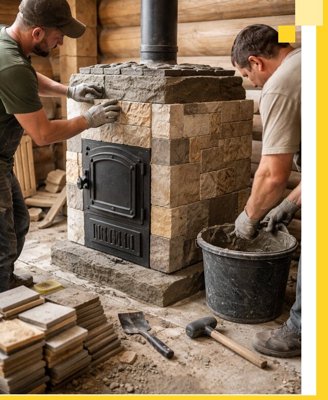 Облицовка банной печи под ключ в Ленинске-Кузнецком: камень и плитка