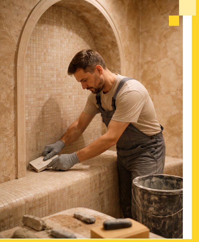 Профессиональная отделка хамамов с мозаикой под ключ в Ленинске-Кузнецком