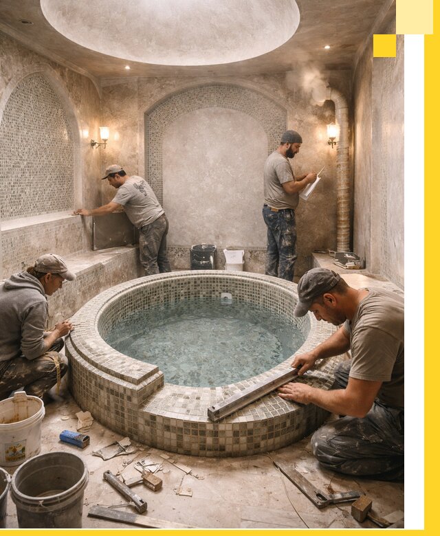 Профессиональное строительство хамама с бассейном в Ленинске-Кузнецком под ключ