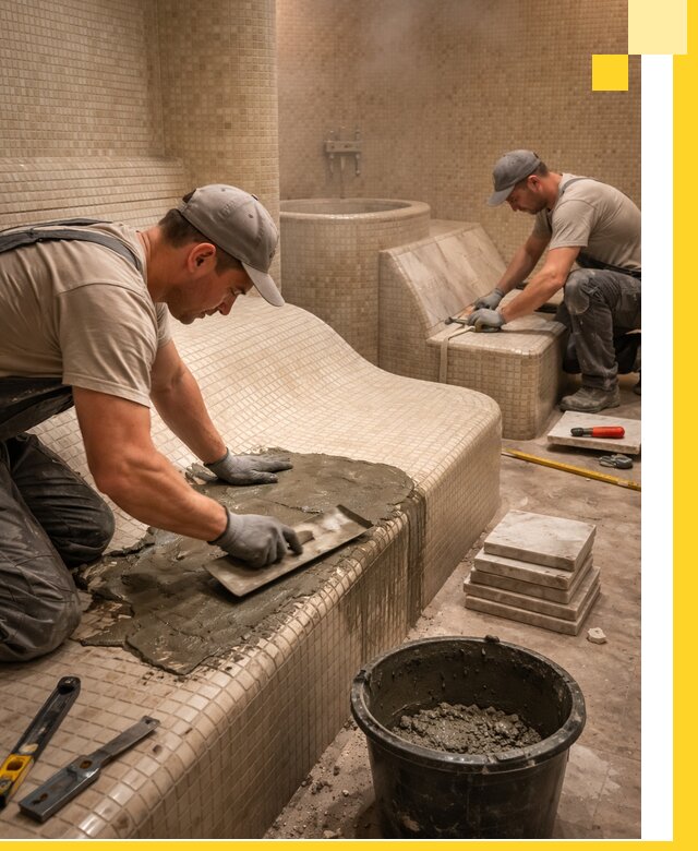 Лежаки для хамама под ключ в Ленинске-Кузнецком, проект и монтаж