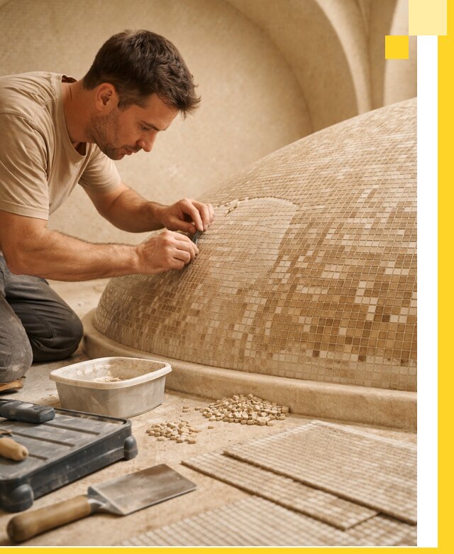 Профессиональная укладка мозаики для хамама под ключ в Ленинске-Кузнецком